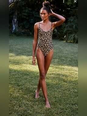 Solid & Striped "The Taylor" -  Dark Brown and Gold Leopard One-Piece